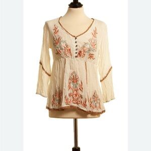 culture Embroidered Cream  boho Top blouse